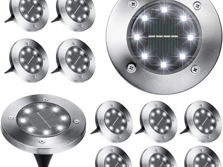 12 Piezas Luz de Suelo Solar, BrizLabs 8 LED Luces Solares Exterior Lámpara de Jardin Impermeable IP65 Blanco Frío Luces de Tierra Iluminación para Paisaje Calzada Camino Césped Escalón Patio Embalaje Deteriorado Supply