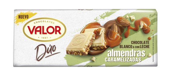 VALOR - Tableta Dúo de Chocolate con Leche y Chocolate Blanco con Almendras Caramelizadas Embalaje Deteriorado Hot on Sale