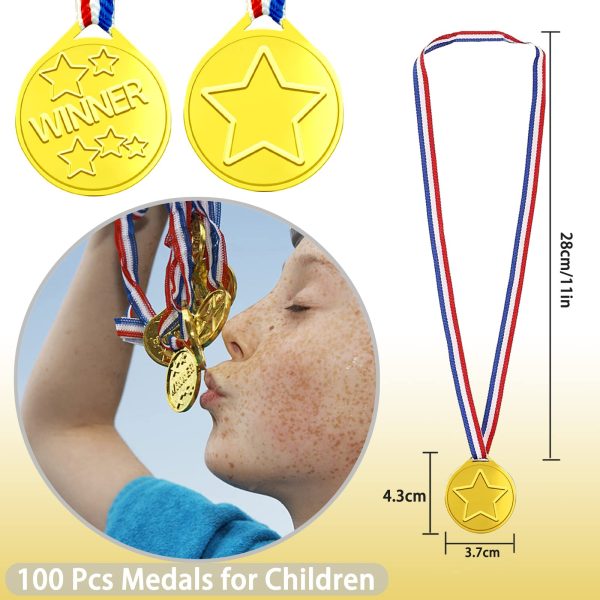 100 Medallas de Plástico para Niños, Premios de Oro para Ganadores de Deportes Escolares Embalaje Deteriorado Discount