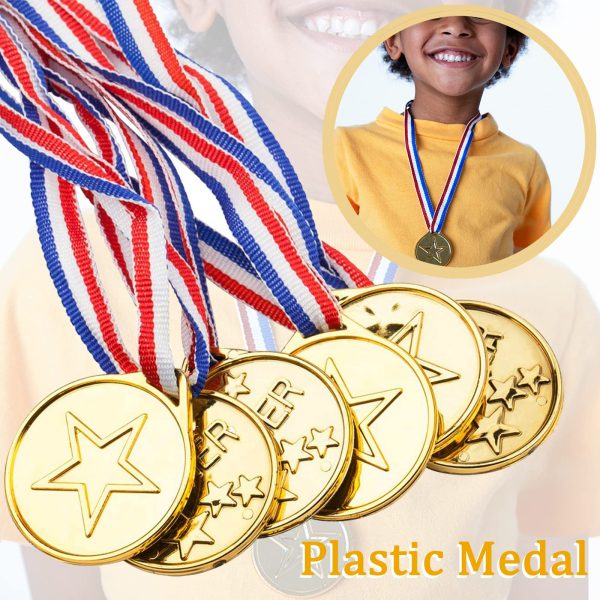 100 Medallas de Plástico para Niños, Premios de Oro para Ganadores de Deportes Escolares Embalaje Deteriorado Discount